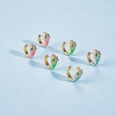 Cubic Zirconia Snake Hoop Earrings with Enamel EJEW-SZ0001-87B-1