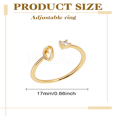 1Pc Letter Brass Rhinestone Open Cuff Rings for Women AJEW-LP0004-47Q-G-1