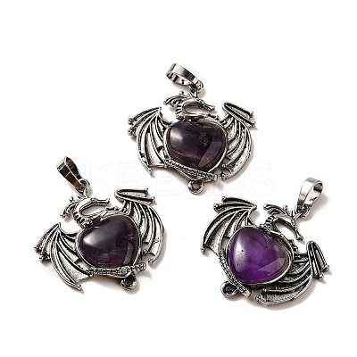 Natural Amethyst Heart Pendants KK-K331-01AS-08-1