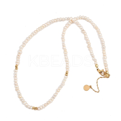 Natural Freshwater Pearl Potato & Brass Beaded Necklaces NJEW-D338-01G-1