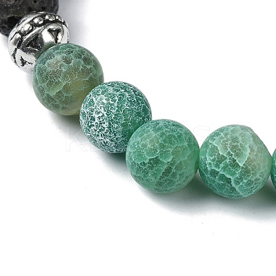 Natural Dyed Crackle Agate & Lava Rock Round Beaded Stretch Bracelet BJEW-TA00444-04-1