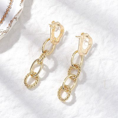 Brass Oval Dangle Stud Earrings EJEW-JE06686-1