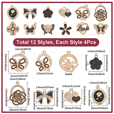 48Pcs 12 Styles Alloy Enamel Pendants ALRI-SC0001-50-1