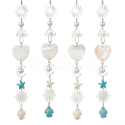 Synthetic Turquoise Starfish Turtle Beads Hanging Suncatchers HJEW-JM03446-1