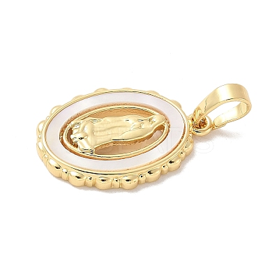 Brass Pave Natural White Shell Pendants KK-S522-07B-G-1