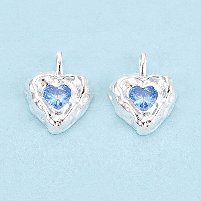 925 Sterling Silver Pave Cornflower Blue Cubic Zirconia Heart Pendants STER-N016-119S-1