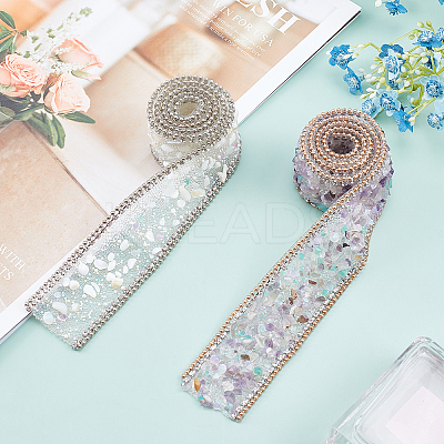 2Rolls 2 Colors Gemstone Chips Iron On Applique Metal Chain Sewing Accessories DIY-PH0002-24-1