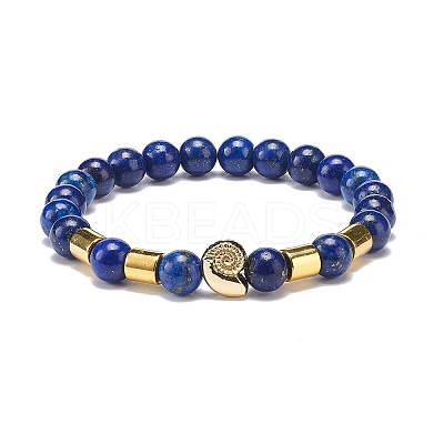4Pcs 4 Style Natural Lava Rock & Lapis Lazuli(Dyed) & Synthetic Hematite Stretch Bracelets Set with Alloy Shell Beaded BJEW-JB08738-1