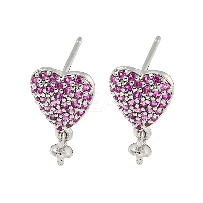 Rack Plating Brass Micro Pave Hot Pink Cubic Zirconia Stud Earring Finding EJEW-C102-05P-02A-1