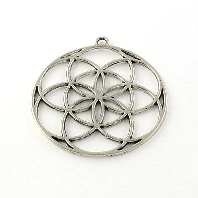 Tibetan Style Flower Alloy Pendants X-TIBEP-R345-41AS-NR-1