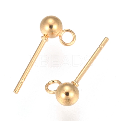 202 Stainless Steel Ball Stud Earring Findings STAS-F141-06G-5mm-1