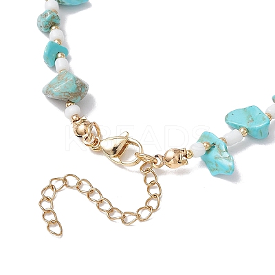Summer Beach Synthetic Turquoise Chip Starfish & Natural Shell & Alloy Enamel Charm Anklets AJEW-TA00037-1