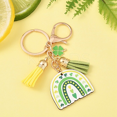 St. Patrick's Day Alloy Enamel & Faux Suede Tassel & Wood Keychains KEYC-YW00199-03-1