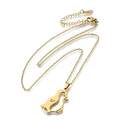 304 Stainless Steel Laser Cut Penguin Pendant Necklaces for Women Men NJEW-Q032-01C-G-1
