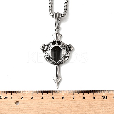 304 Stainless Steel Sword Pendant Necklaces for Women Men NJEW-Z076-02AS-1