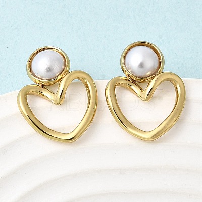 201 Stainless Steel ABS Plastic Pearl Stud Earrings EJEW-Z151-13G-01-1