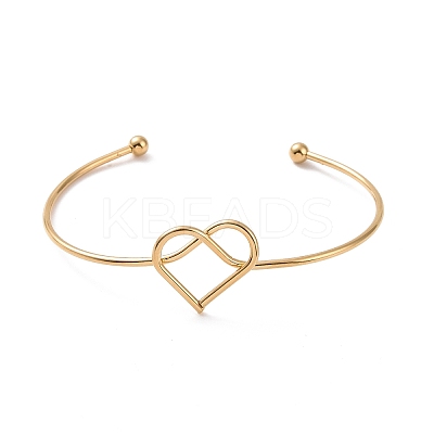 201 Stainless Steel Wire Wrap Heart Open Cuff Bangle BJEW-P285-02G-1