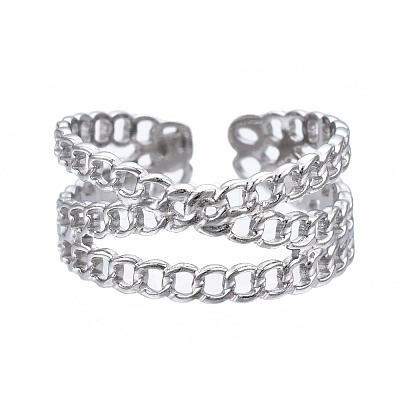 Non-Tarnish 304 Stainless Steel Criss Cross Open Cuff Ring RJEW-T023-43P-1
