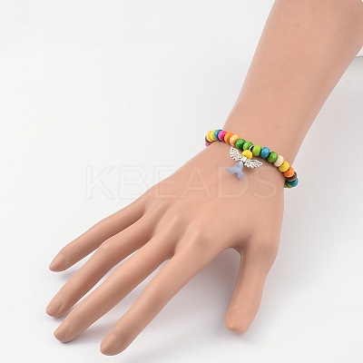 Kids Bracelets Wood Bead Stretch Bracelets BJEW-JB02020-05-1
