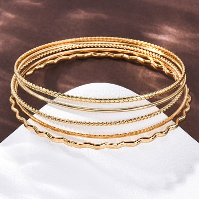 5Pcs 304 Stainless Steel Bangle Set for Women BJEW-S162-01A-G-1