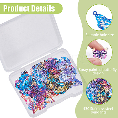 24Pcs 6 Colors Spray Painted 430 Stainless Steel Pendants STAS-HS0001-34A-1