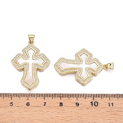 Brass Micro Pave Clear Cubic Zirconia Pendants KK-N254-194G-1