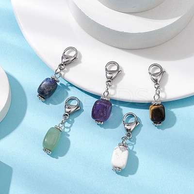5Pcs Cuboid Natural Green Aventurine & Tiger Eye & Amethyst & Sodalite & Howlite Pendant Decorations HJEW-JM02341-1
