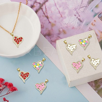 8Pcs 4 Colors Brass Micro Pave Clear Cubic Zirconia Pendants ZIRC-SZ0003-53-1