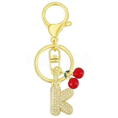 Brass Micro Pave Clear Cubic Zirconia Letter Pendant Keychain KEYC-SW00015-K-1