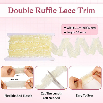 10 Yards Polyester Pleated Elastic Lace Trim SRIB-TA0001-23C-1