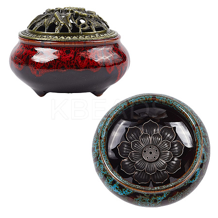 2Pcs 2 Colors Ceramic Incense Burners Holder DJEW-GF0001-78-1