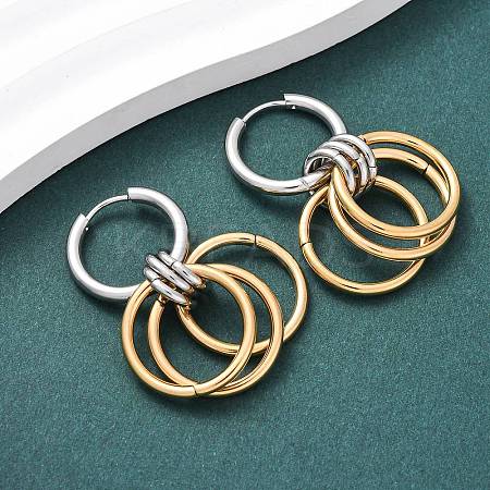 304 Stainless Steel Two Tone Hoop Earrings LS-EJEW-A136-01D-GP-1