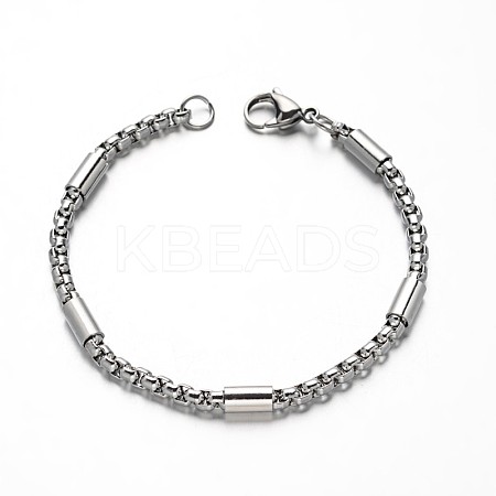 Tarnish Resistant 304 Stainless Steel Box Chain Bracelets BJEW-M125-01P-1