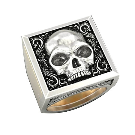 Alloy Skull Signet Finger Ring SKUL-PW0002-017G-1