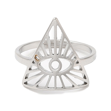 Non-Tarnish 304 Stainless Steel Triangle with Horse Eye Adjustable Ring for Women RJEW-M149-10P-1