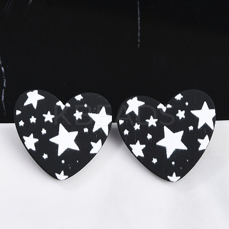 Heart Acrylic Printed Stud Earrings for Women EJEW-G418-01B-1