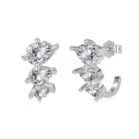 Teardrop 925 Sterling Silver Micro Pave Cubic Zirconia Stud Earrings for Woman EJEW-Q384-02P-1