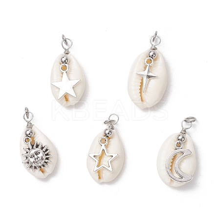 Natural Cowrie Shell & Alloy Pendants PALLOY-JF03937-1