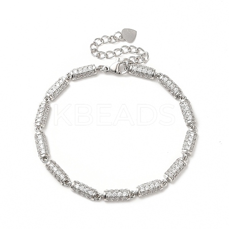 Clear Cubic Zirconia Column Link Chain Bracelet BJEW-E073-01P-1