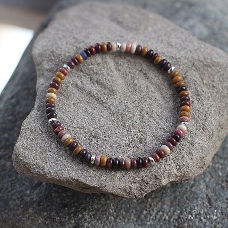 Natural Mookaite Rondelle Beaded Stretch Bracelets UT5328-9-1