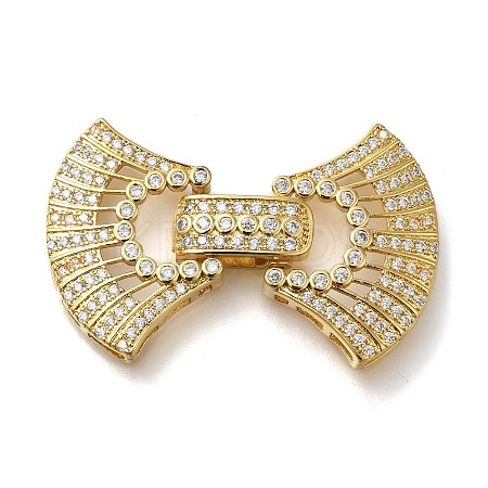 Rack Plating Bowknot Brass Micro Pave Clear Cubic Zirconia Fold Over Clasps KK-H512-09G-1