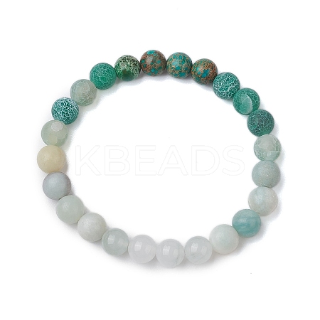 8mm Round Natural Flower Amazonite & Imperial Jasper & Quartz & Dyed Crackle Agate Beaded Stretch Bracelets BJEW-TA00514-03-1