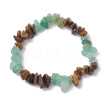 Natural Tiger Eye & Green Aventurine Chip Beaded Stretch Bracelets BJEW-JB10776-02-1