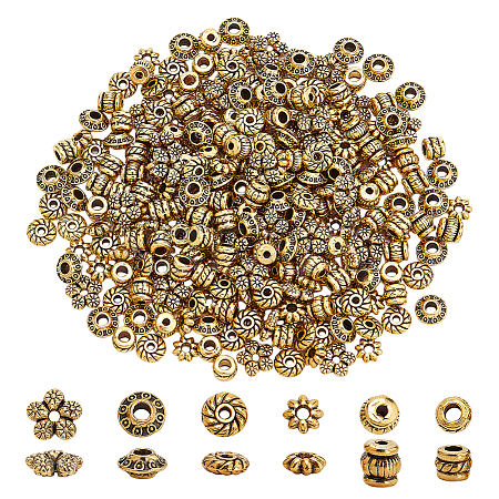 300Pcs 6 Styles Tibetan Style Alloy Spacer Beads TIBE-PH0002-14-WH-1