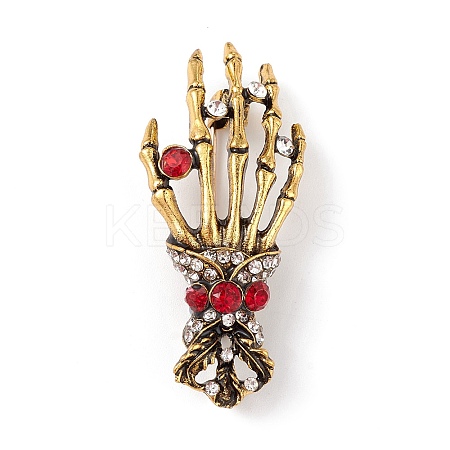 Halloween Theme Rhinestone Skeleton Hand Brooch Pin LS-JEWB-F018-01AG-1