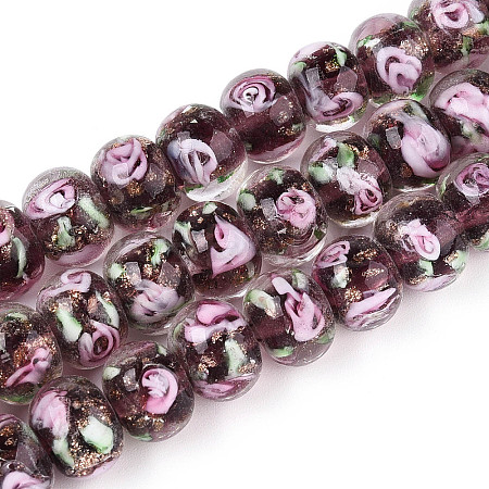 Handmade Lampwork Inner Flower Rondelle Beads Strands LAMP-T022-24B-1