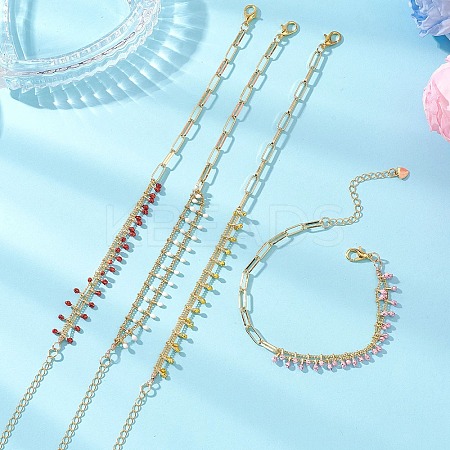Brass Enamel Beaded Link Chains & Paperclip Chains Bracelets for Women BJEW-JB13568-1