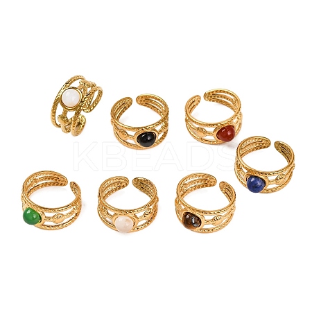 Round Natural Mixed Stone Finger Rings RJEW-Q822-15G-1
