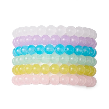 6Pcs 6 Colors 8mm Round Imitation Jade Glass Beaded Stretch Bracelet Sets BJEW-JB10774-1