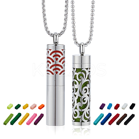 2Pcs 2 Styles Stainless Steel Perfume Bottle Necklaces NJEW-PH0001-52A-1